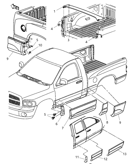2007 Dodge Ram 1500 Cladding & Sill Moldings Diagram