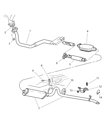 1998 Jeep Cherokee Exhaust Muffler And Tailpipe Diagram for E0055188