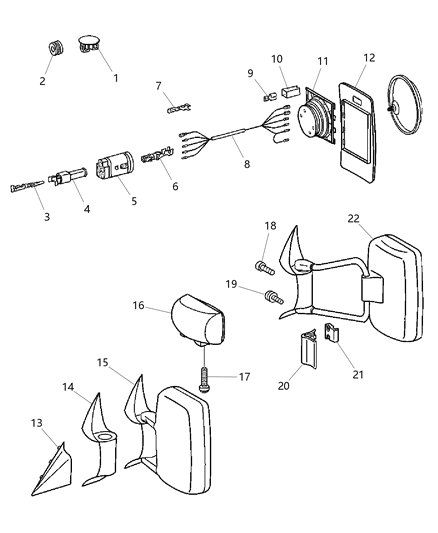 2004 Dodge Sprinter 2500 Mirrors, Exterior Diagram