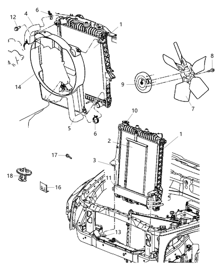 2006 Dodge Durango Radiator & Related Parts Diagram