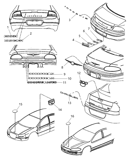 2004 Chrysler 300M Nameplates & Medallions Diagram