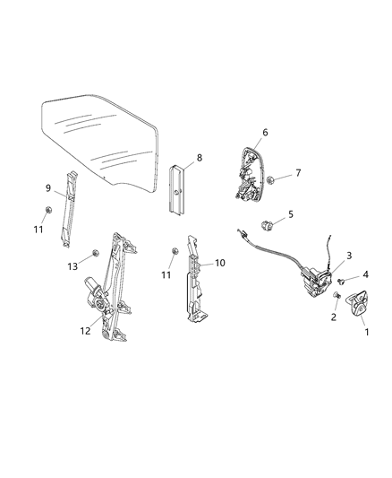 2015 Ram ProMaster City Front Door, Hardware Components Diagram