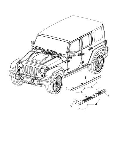 2019 Jeep Wrangler Running Boards & Side Steps Diagram