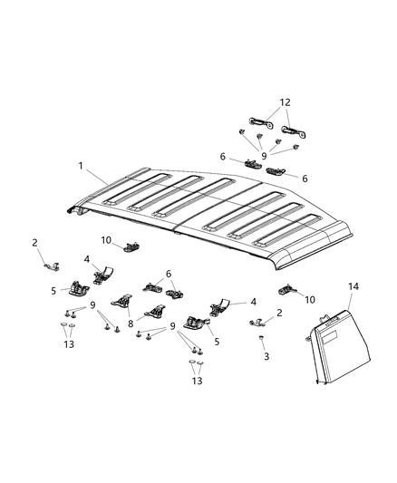 2018 Jeep Wrangler Targa Top Panels & Hardware Diagram