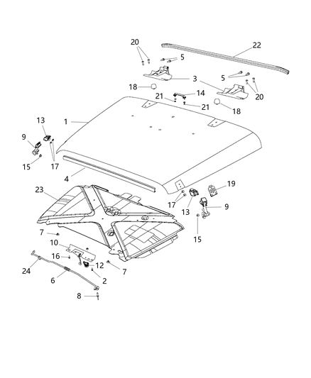 2016 Jeep Wrangler Hood & Related Parts Diagram 1