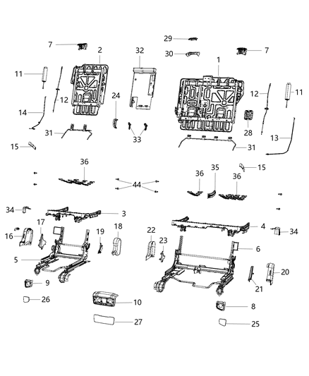 2015 Jeep Cherokee Second Row - Adjusters, Recliners, Shields And Risers Diagram