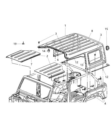 2016 Jeep Wrangler Seal-Hard Top Front Diagram for 68088040AA