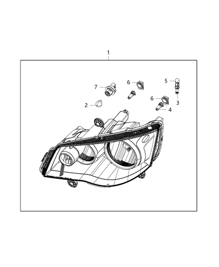 2018 Dodge Grand Caravan Front, Headlamp Diagram