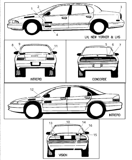 1997 Chrysler LHS Nameplates Diagram