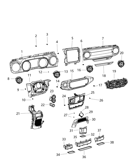 2021 Jeep Wrangler Center Stack Upper Diagram for 6SX70DX9AA