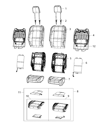 2019 Jeep Wrangler Front Seat Cushion Cover Diagram for 6PW371TTAD