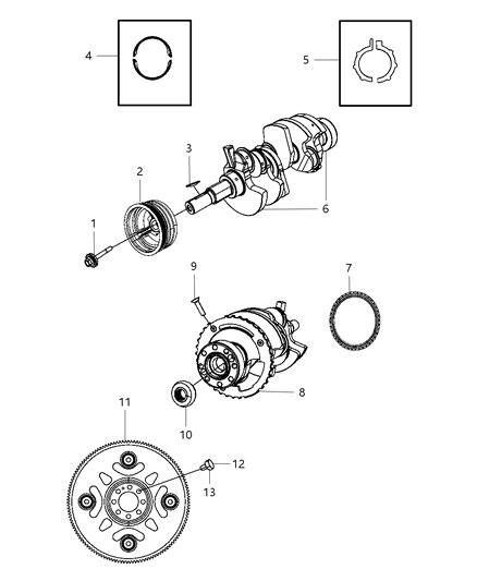2011 Ram Dakota Crankshaft , Crankshaft Bearings , Damper & Flywheel Diagram 1
