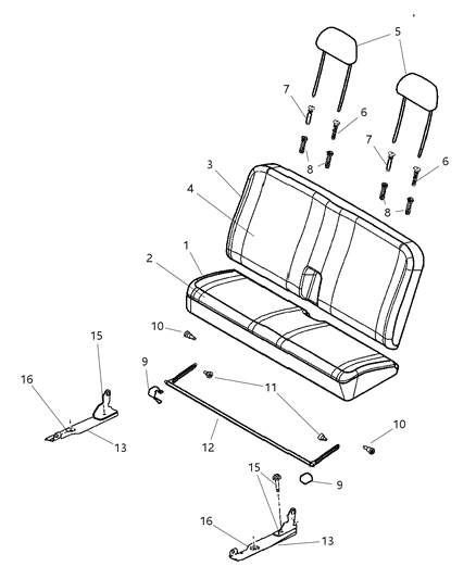 2006 Dodge Durango Third Row, Bench Seat Diagram