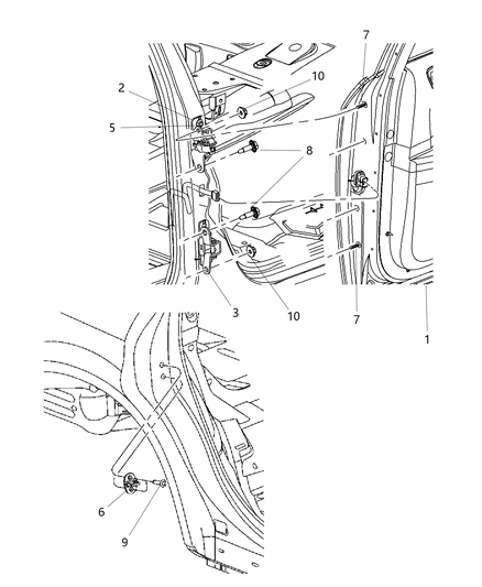 2008 Dodge Magnum Rear Door - Shell & Hinges Diagram