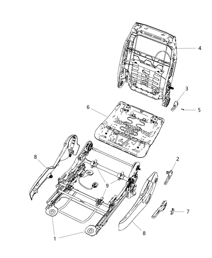 2011 Dodge Avenger Adjusters, Recliners & Shields - Driver Seat - Manual Diagram