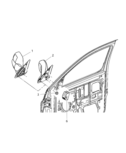 2005 Dodge Ram 1500 Passenger Side Mirror Outside Rear View Diagram for 55077444AH