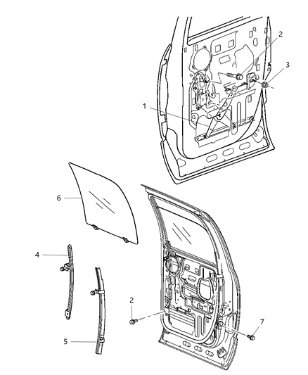 2004 Dodge Ram 2500 Rear Door Glass Channel Diagram for 55276115AC