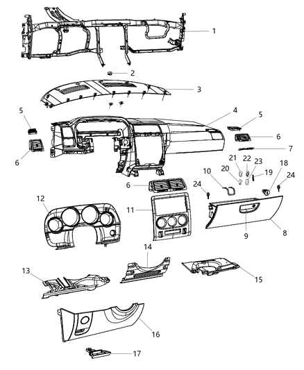 2012 Dodge Challenger Instrument Panel & Structure Diagram