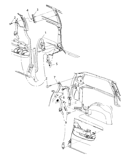 1998 Dodge Grand Caravan Belts - Rear Outer - Left Diagram