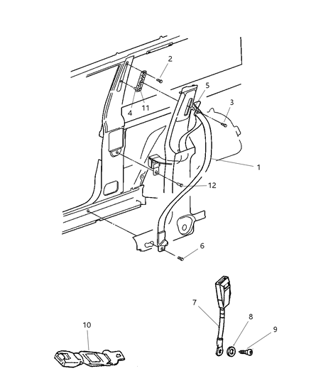 2001 Jeep Cherokee Anchor-Seat Belt Turning Loop Diagram for 55314697AC