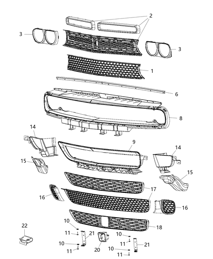 2017 Dodge Challenger Grille-Radiator Diagram for 5LC47RXFAC
