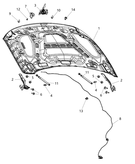 2009 Dodge Ram 1500 Hood Panel Assembly Diagram for 55372034AA