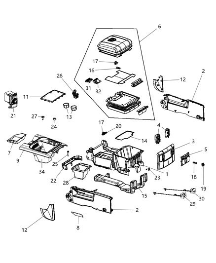 2015 Ram 1500 Base-Floor Console Diagram for 5VC95DX9AA