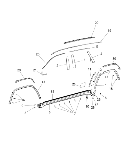 2021 Jeep Grand Cherokee APPLIQUE-C Pillar Diagram for 57010449AK