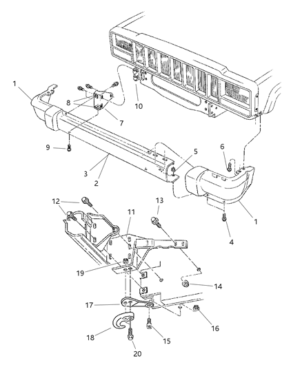 2001 Jeep Cherokee Front Bumper Face Bar Diagram for 5019155AA