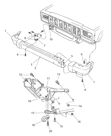 2001 Jeep Cherokee Bumper, Front Diagram