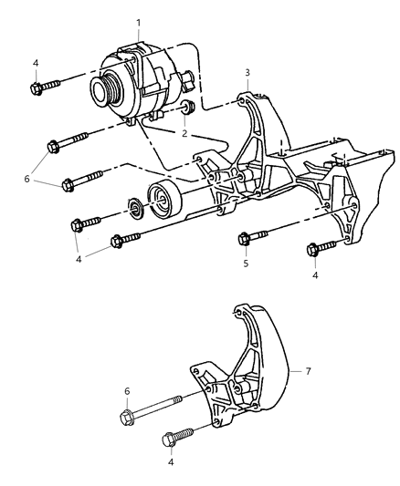 2000 Dodge Ram 1500 Quad & Club Cab Alternator & Mounting Diagram 1