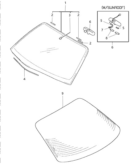 1999 Chrysler Sebring Coupe Windshield Glass & Back Glass Diagram