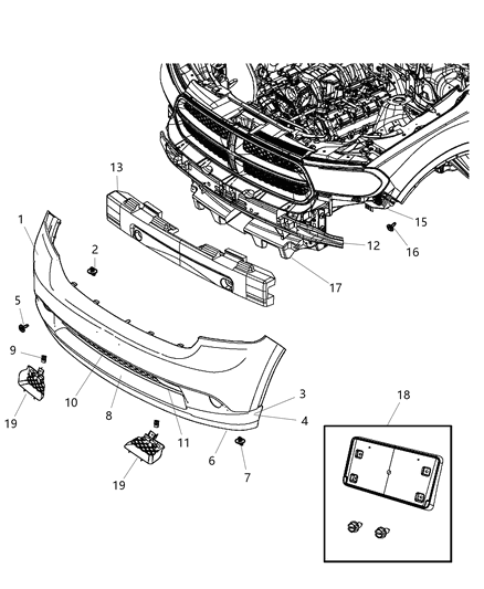 2011 Dodge Durango Front Lower Bumper Cover Diagram for 68089166AB