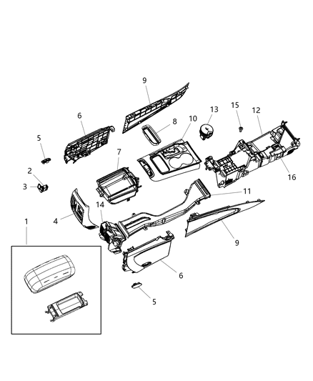 2013 Dodge Durango Panel-Floor Console Diagram for 1KS46DX9AC