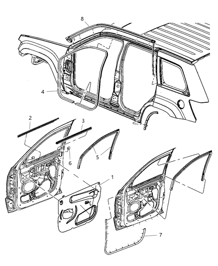 2006 Jeep Grand Cherokee WEATHERSTRIP-Front Door Diagram for 55157324AA