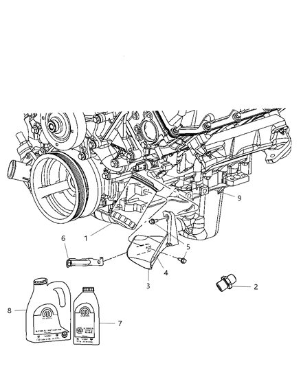 2009 Jeep Grand Cherokee Engine Oil , Engine Oil Filter , Adapter & Housing And Splash Guard Diagram 2