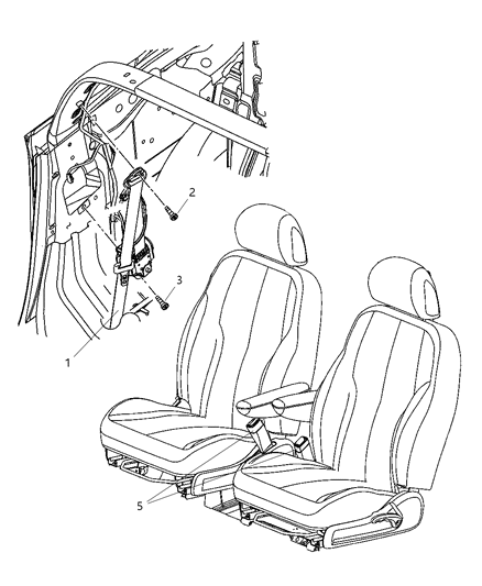 2008 Chrysler PT Cruiser Front Outer Seat Belt Diagram for 1AK51BD5AE