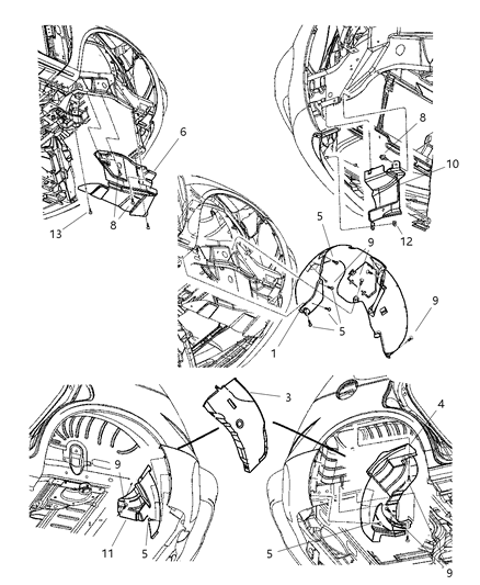 2003 Chrysler PT Cruiser Shield-Front Side Rail Outer Air Diagram for 5027663AD