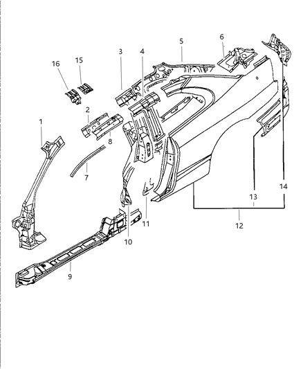 1997 Dodge Avenger Aperture Panels, Pillar & Support Diagram 1