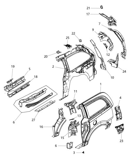 2009 Dodge Grand Caravan Rear Aperture (Quarter) Panel Diagram