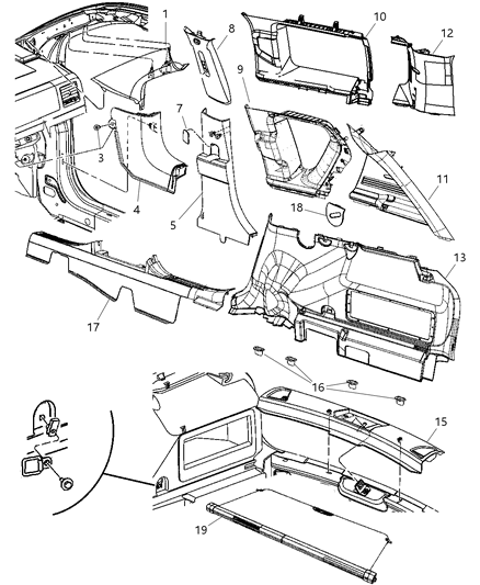 2007 Jeep Patriot Seat Belt Access Hole Bezel Diagram for YD78DK7AB