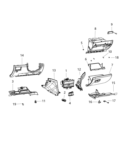 2020 Jeep Grand Cherokee Instrument Panel, Lower Diagram