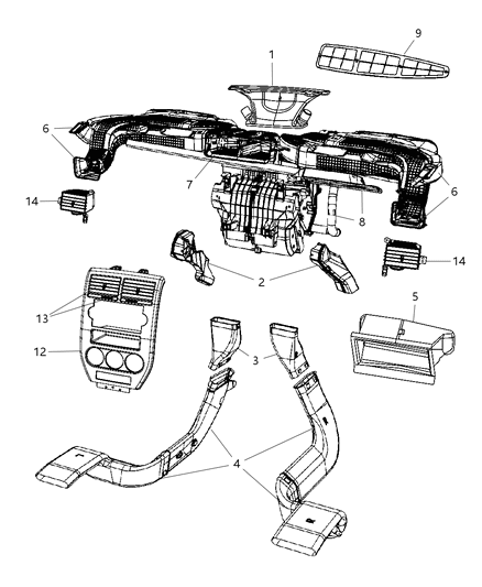 2008 Dodge Caliber Ducts & Outlets Front Diagram