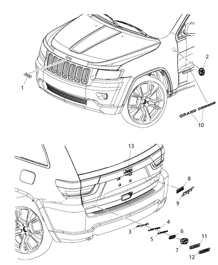 2015 Jeep Grand Cherokee Nameplates - Emblem & Medallions Diagram