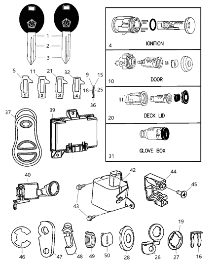 2001 Chrysler PT Cruiser Key Master Diagram for 5010366AA