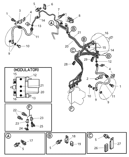 1997 Chrysler Sebring Front Brake Lines & Hoses, Non-Turbo Diagram