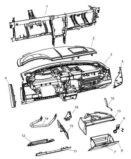 2007 Chrysler Sebring Instrument Panel & Structure Diagram