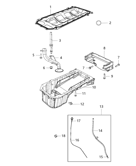 2015 Jeep Grand Cherokee Engine Oil Pan & Engine Oil Level Indicator & Related Parts Diagram 5