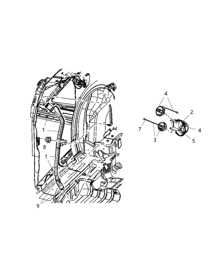 2009 Dodge Grand Caravan Fuel Filler Tube & Related Diagram