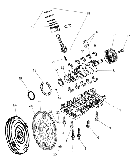 2003 Dodge Ram 1500 Crankshaft , Pistons , Bearing , Torque Converter And Flywheel Diagram 2